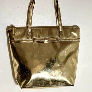 STUNNING KATE SPADE GOLD PATENT LEATHER W/POLKA DOTS-MED TOTE